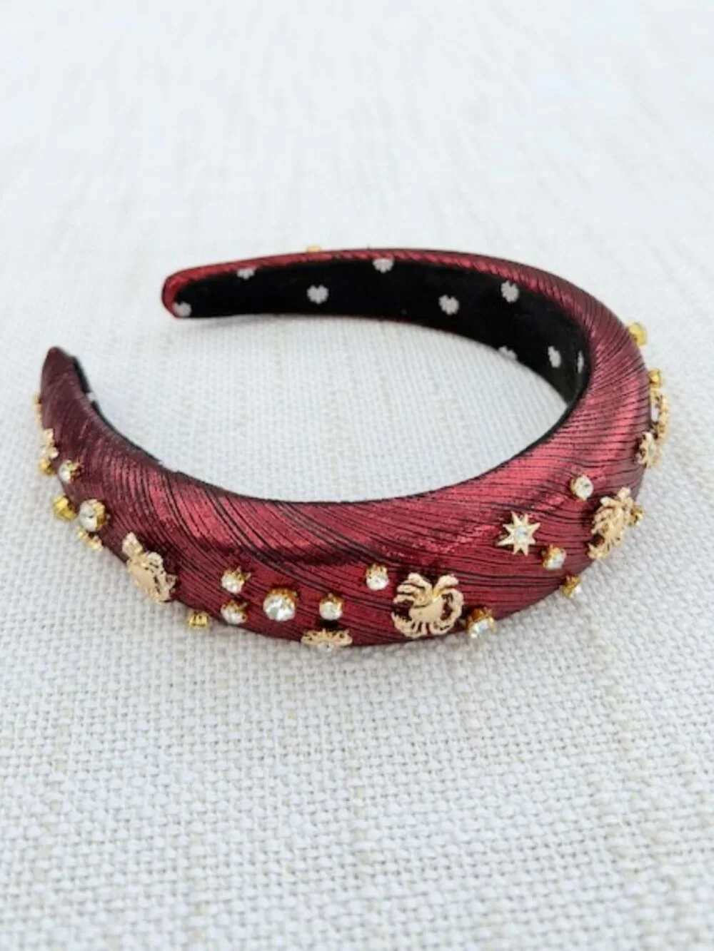 Lele Sadoughi Cancer Zodiac Alice Headband Crab Star Crystal Burgundy EUC